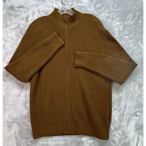 Bonobos Mock Neck Cardigan Sweater Medium Brown Full Zip Waffle Knit Wool Alpaca